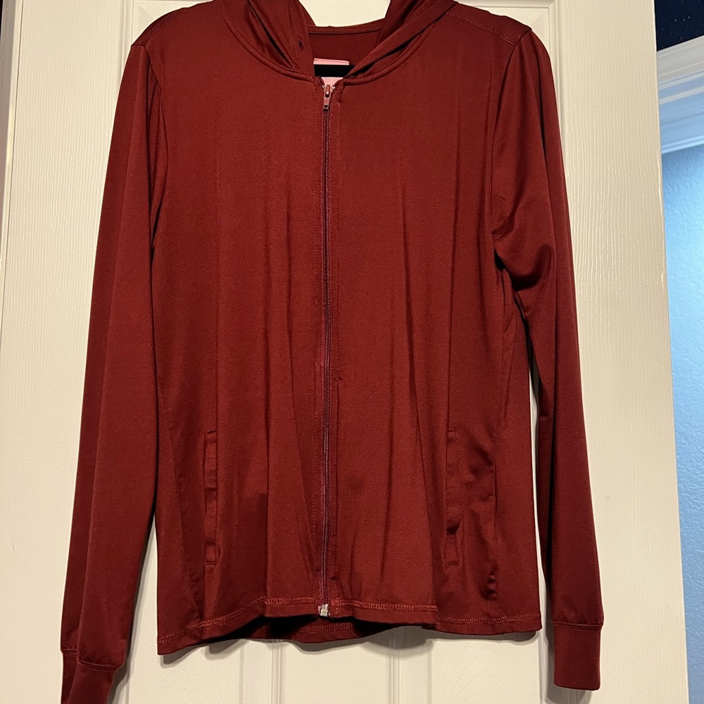Burgundy zip up selling together with black zip up hoodie